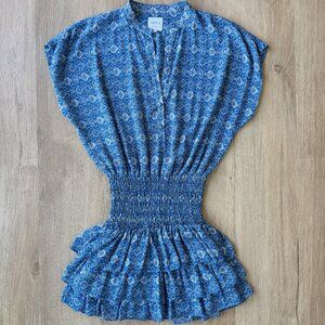 MISA Eloisa Blue Astra Mini Dress Smocked Waist Sleeveless MED